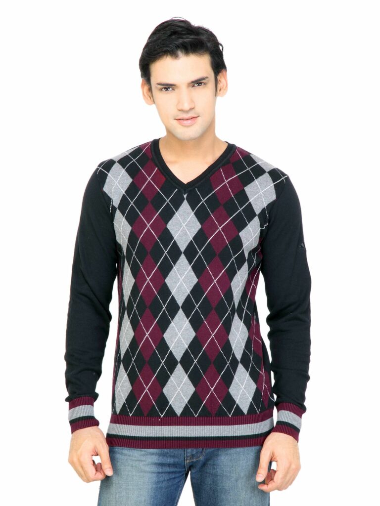 ADIDAS Men Check Black Sweaters